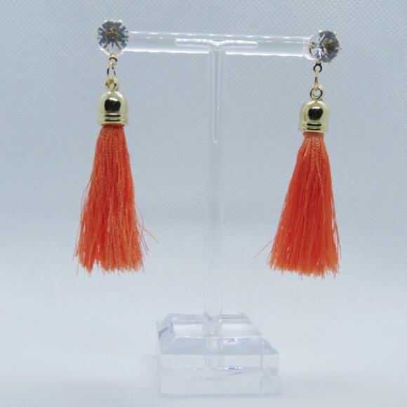 Francesca's Peach Tassel Drop Earrings Twee Royalty Chic - Picture 2 of 4